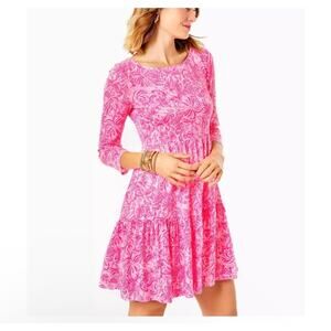 Lilly Pulitzer Geanna Swing Dress Cotton Pink Blossom Foxy Llama Womens Large